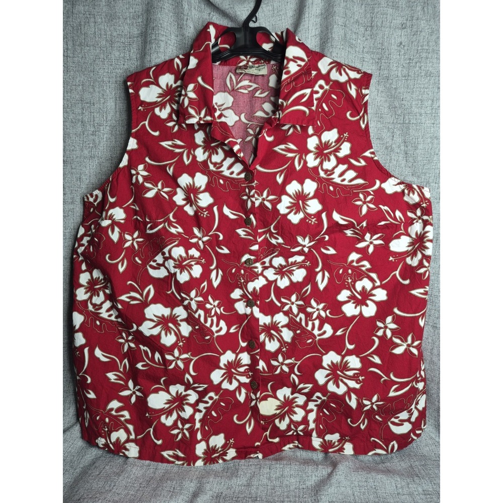 Hilo Hattie Ladies 3X Sleeveless Hawaiian Shirt Top Red Floral Tropical Made HI